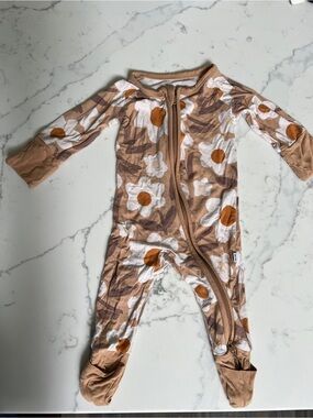 Little Sleepies Tan Floral Zip-Front Footed One-Piece